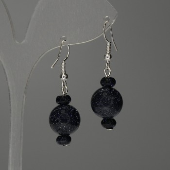 Aventurine Earrings 'Cairo Night', smooth ball 12mm+/- rondelle 8x4mm+/-, length 38mm+