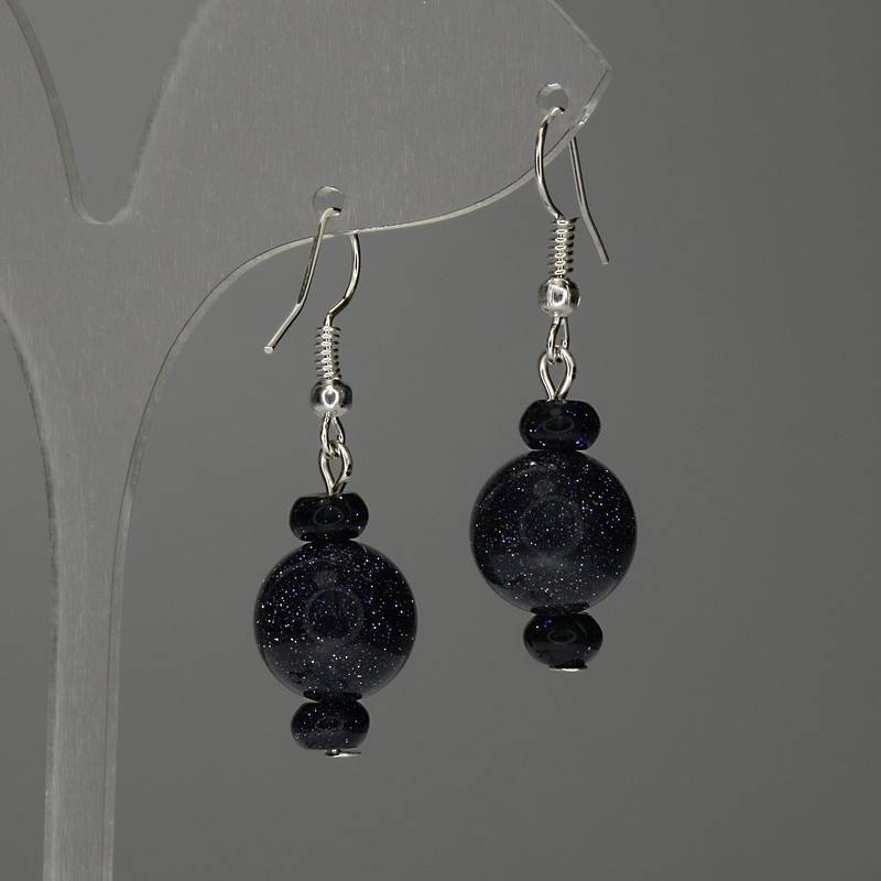 Aventurine Earrings 'Cairo Night', smooth ball 12mm+/- rondelle 8x4mm+/-, length 38mm+