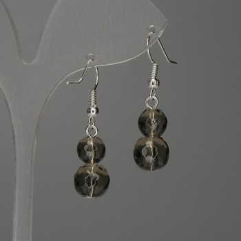 Smoky Quartz Earrings, faceted round beads 8mm+- and 10mm+-, length 38mm+