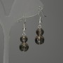 Smoky Quartz Earrings, faceted round beads 8mm+- and 10mm+-, length 38mm+