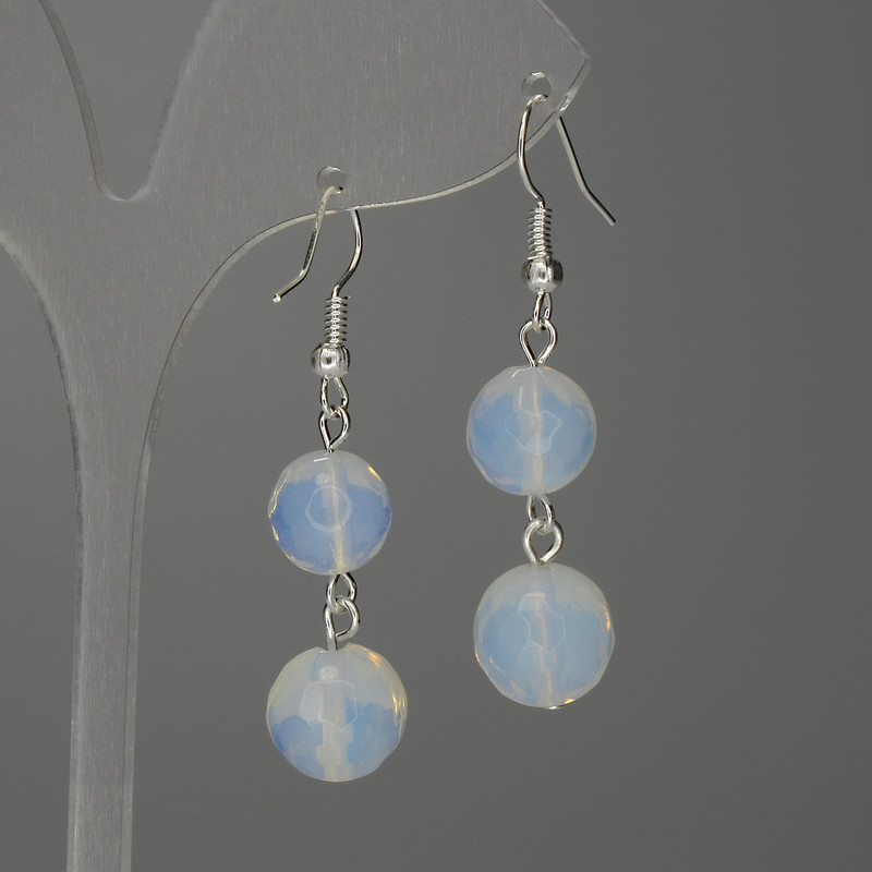 Moonstone Earrings Faceted Beads 10mm+- and 12mm+-, length 45mm+