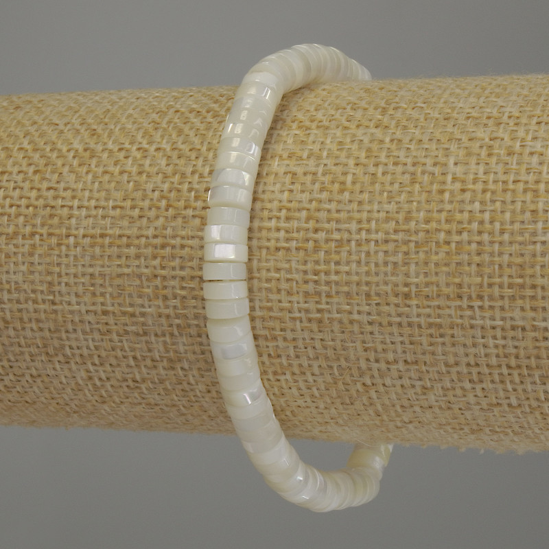 Mother-of-Pearl Bracelet, rondelle, diameter 6x2mm+-, length 18cm stretch