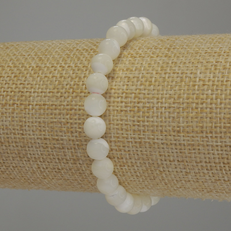 Mother-of-Pearl Bracelet, Smooth Bead, Diameter 7mm+/-, Length 18cm Stretch