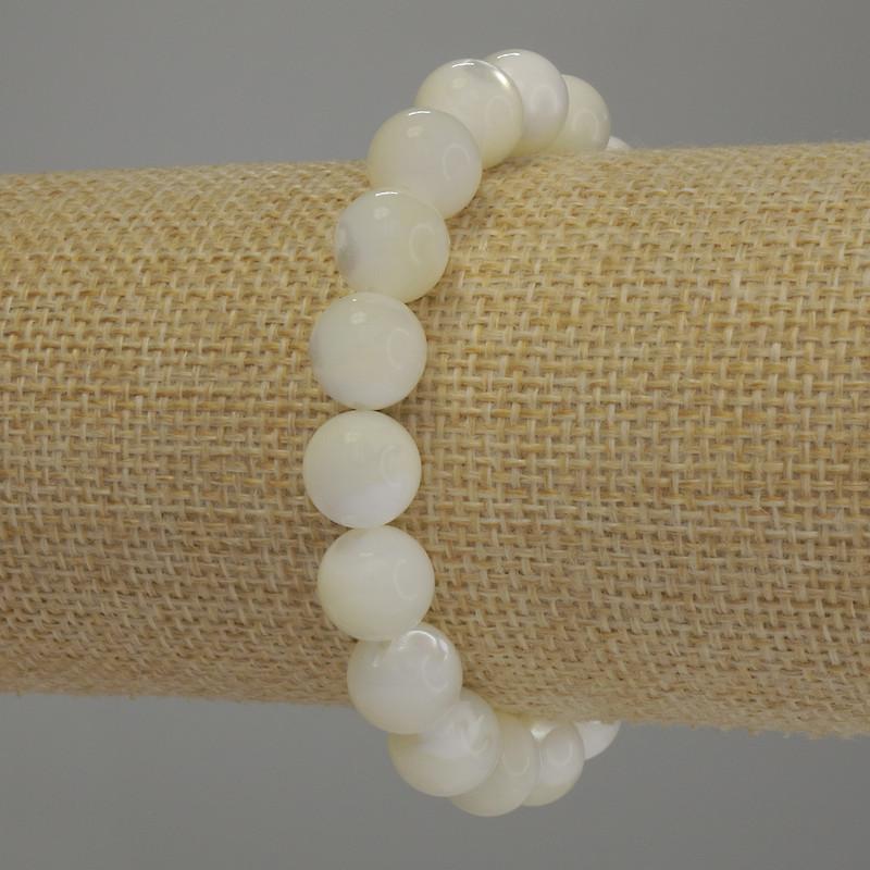 Mother-of-Pearl Smooth Ball Bracelet, diameter 10mm+-, length 18cm stretch