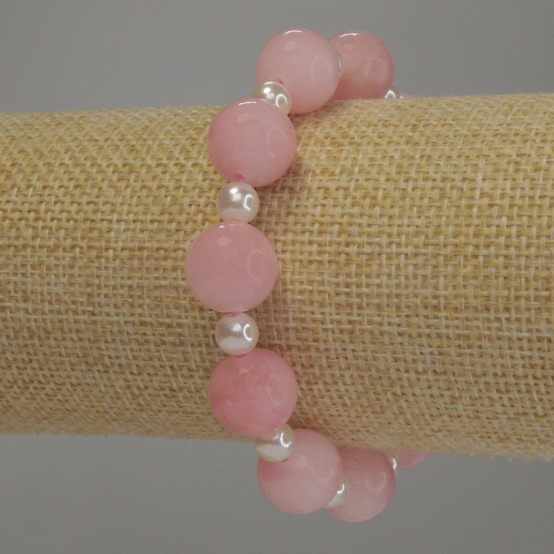 Acrylic Bracelet, smooth round beads 12mm+- Pearls (imitation acrylic) smooth round beads 6mm+-, length 18cm stretch