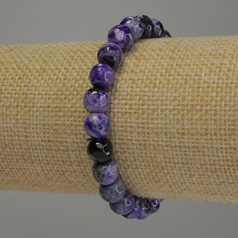 Agate Bracelet, faceted round bead, diameter 8mm+-, length 18cm stretch
