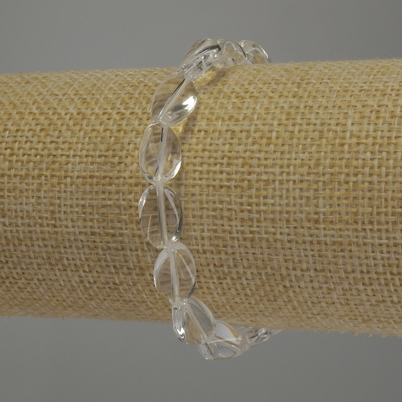 Rock Crystal Bracelet, Wavy Oval, Diameter 12x8mm+/-, Length 18cm Stretch