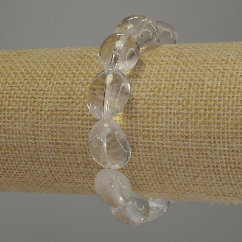 Rock Crystal Bracelet, tumbled, diameter 18x14mm+-, length 18cm stretch