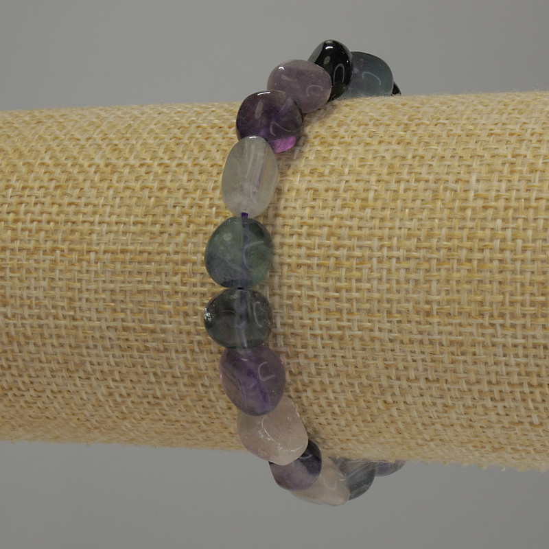Bracelet Fluorite tumbled, diameter 8-11x8-9mm+/-, length 18cm stretch