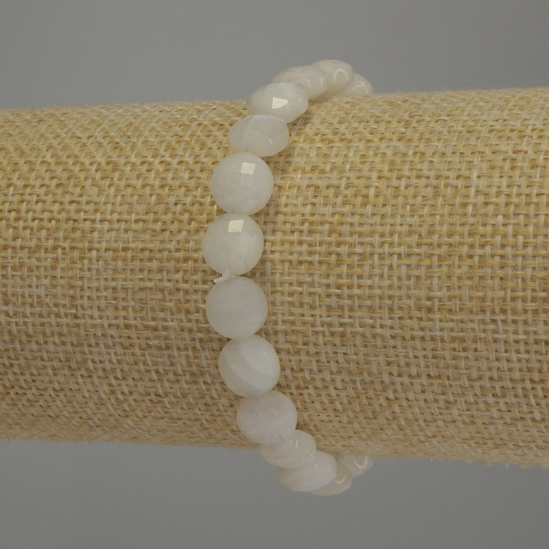 Adularia Bracelet, faceted coin diameter 8mm+/-, length 18cm stretch