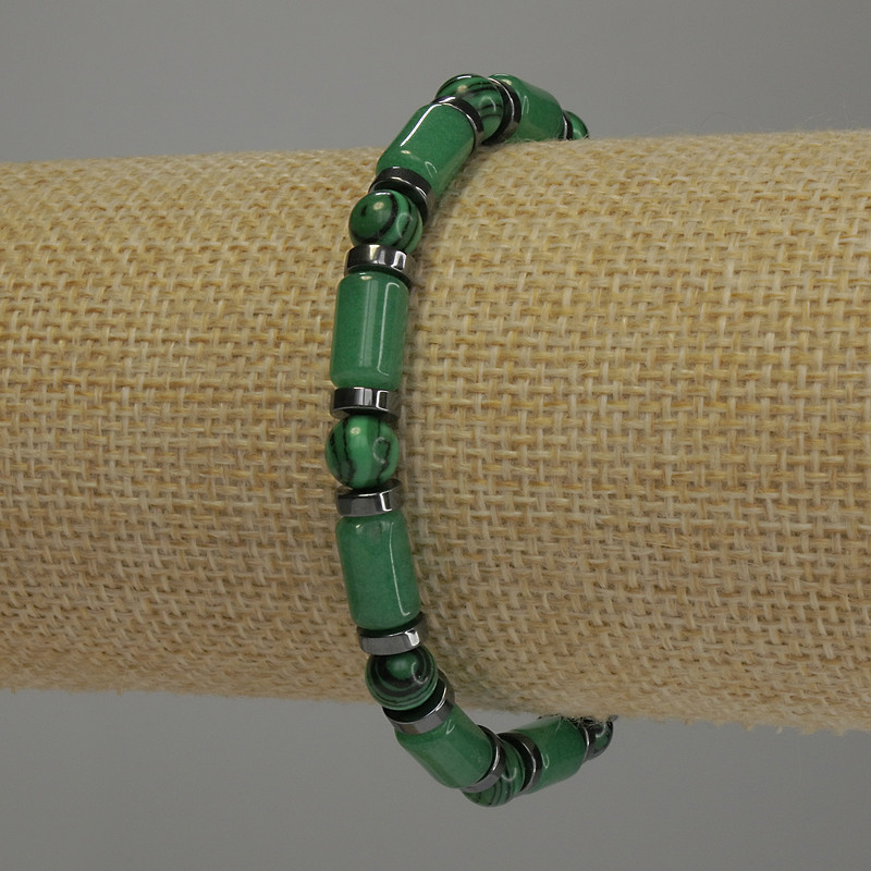 Assorted Bracelet, smooth round bead, diameter 6 rondelle 6x2mm+- cylinder 10x6mm+-, length 18cm stretch