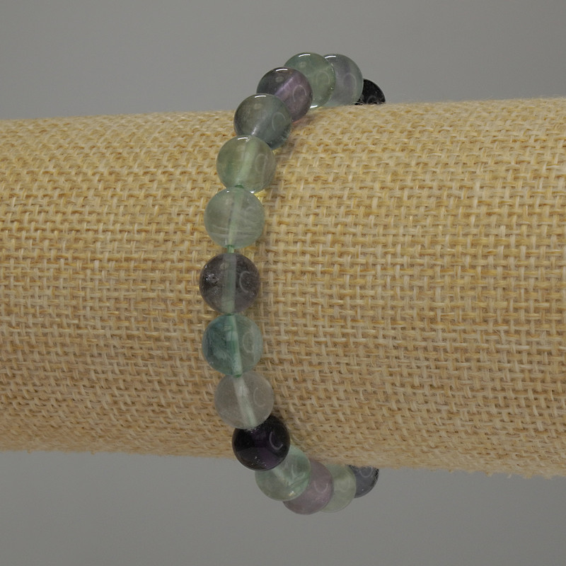 Fluorite Bracelet, Smooth Bead, Diameter 8mm+/-, Length 18cm Stretch