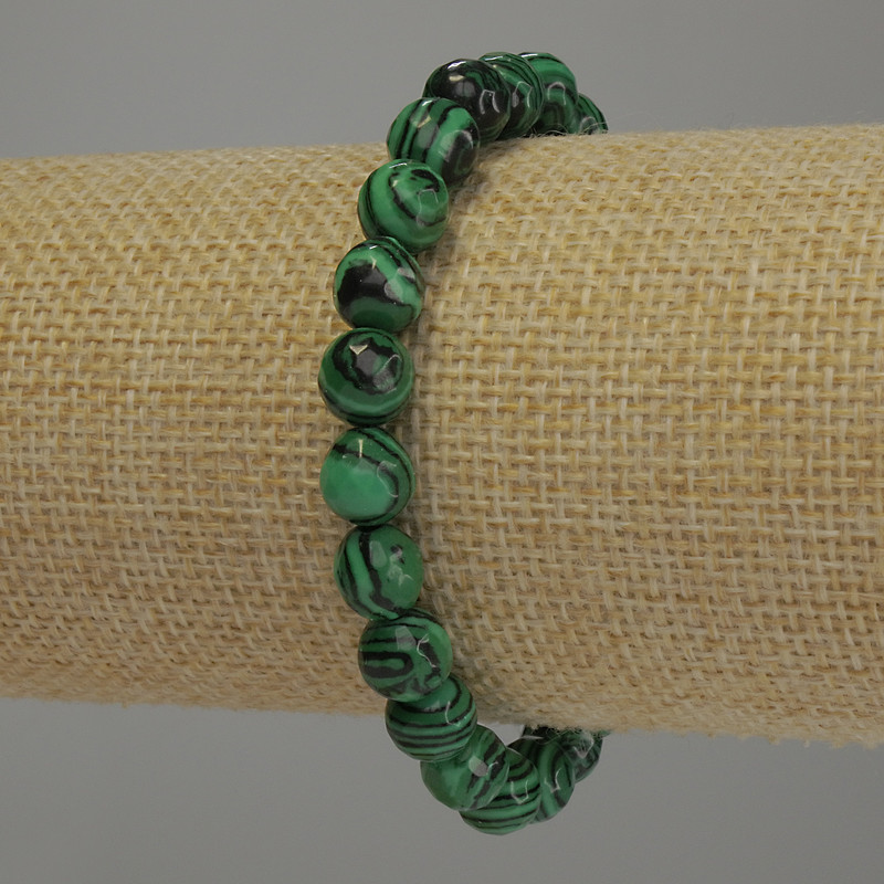 Malachite Bracelet, faceted ball diameter 8mm+/-, length 18cm stretch