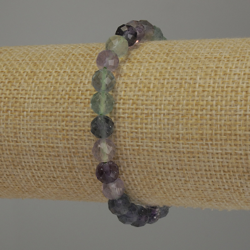 Fluorite Bracelet, faceted round bead, diameter 6mm+-, length 18cm stretch