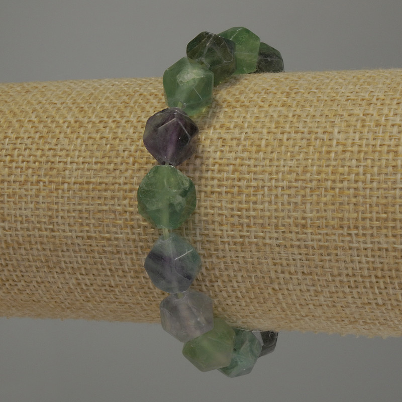 Fluorite Bracelet, polyhedron beads diameter 12x9mm+/-, length 18cm stretch