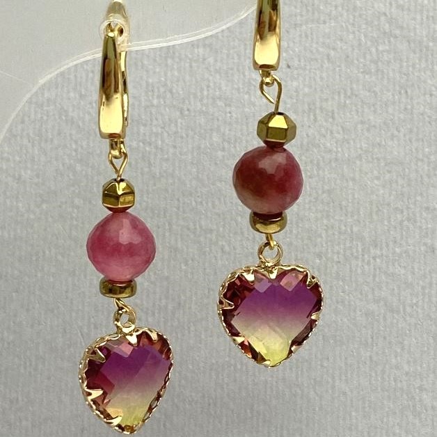Tourmaline Earrings, Faceted Ball 8mm+/-, Heart 12mm+/-, Length 47mm+