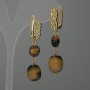 Tiger's Eye Barrel Earrings, diameter 12x10mm+/- coin bead 8mm+/-, length 44mm+