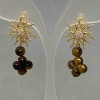 Tiger's Eye Clover Earrings, diameter 14mm+/-, bead 6mm+/-, star-shaped hook, diameter 20mm+/-, length 41mm+