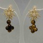 Tiger's Eye Clover Earrings, diameter 14mm+/-, bead 6mm+/-, star-shaped hook, diameter 20mm+/-, length 41mm+