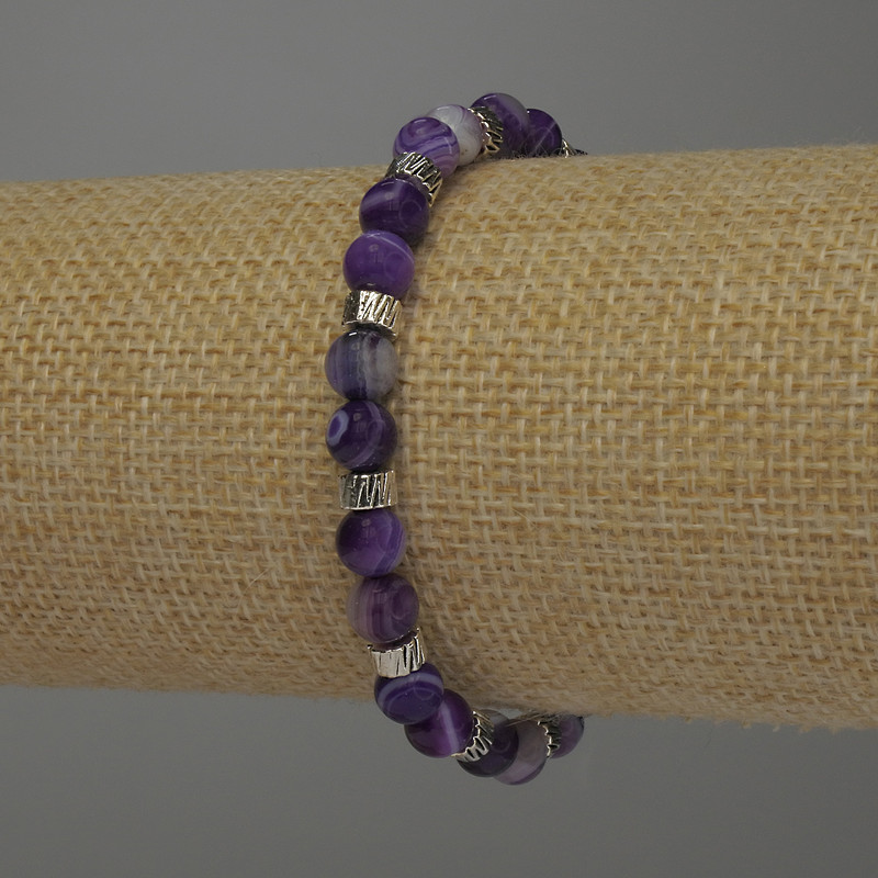 Agate Smooth Ball Bracelet 6mm+- with Metal Inserts, length 18cm stretch