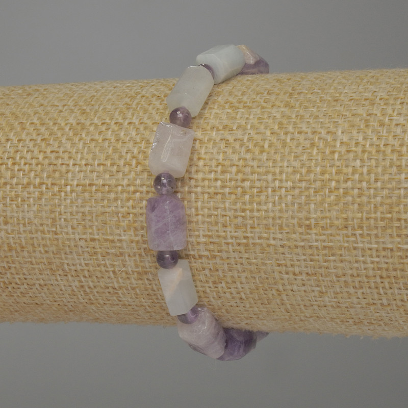 Amethyst Bracelet, Faceted Cylinder 10x7mm+/-, Smooth Ball 4mm+/-, Length 18cm Stretch