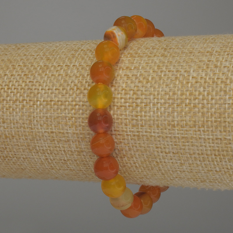 Orange Agate Bracelet, smooth round beads, diameter 8mm+-, length 18cm stretch