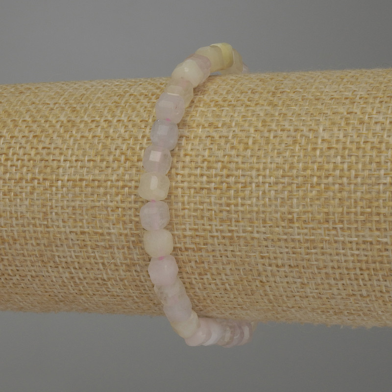 Morganite Bracelet, faceted cube beads, diameter 5x5mm+/-, length 18cm+/- stretch