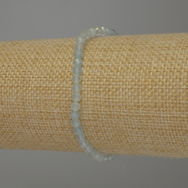 Aquamarine Bracelet, faceted round beads, diameter 4mm+-, length 18cm+- stretch