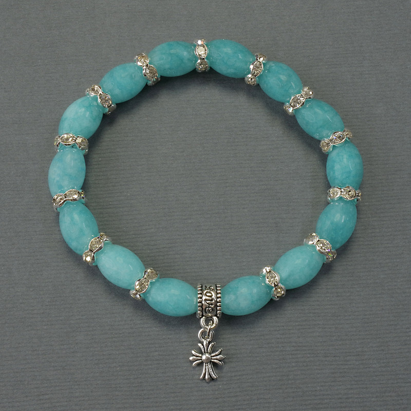 Aquamarine Nugget Bracelet, diameter 12x8mm+- with metal inserts, length 18cm+- stretch