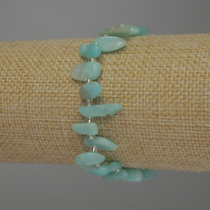 Larimar Tumbled Bracelet, Diameter 12-14x7mm+/-, Seed Beads 3mm+/-, Length 18cm Stretch