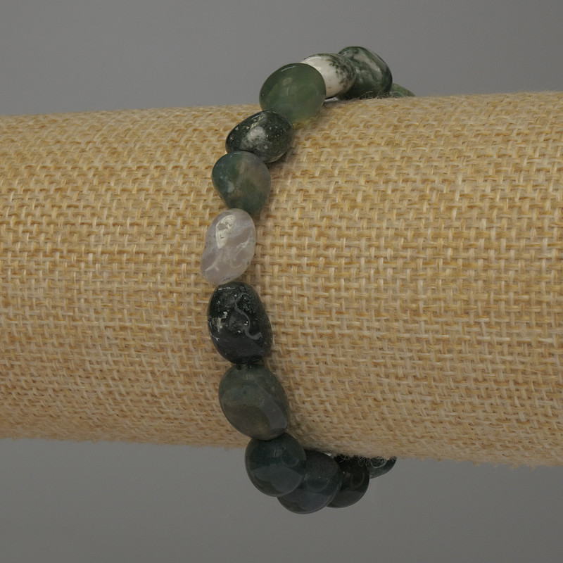 Moss Agate Bracelet, tumbled, diameter 10x7-8mm+-, length 18cm +- stretch
