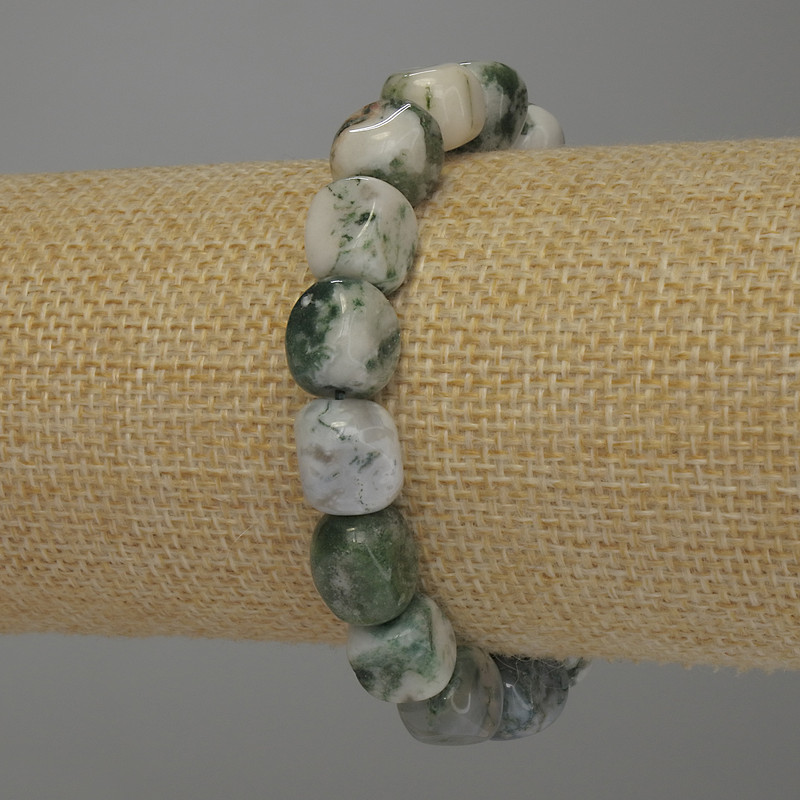 Moss Agate Bracelet, tumbled, diameter 10-13x9-11mm+-, length 18cm +- stretch