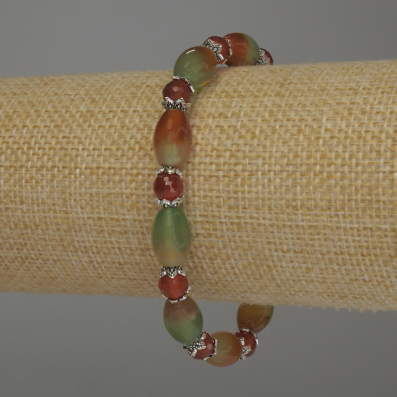 Brazilian Agate Bracelet, Nugget 12x8mm+/- and Faceted Round Bead 6mm+/-, 18cm Stretch
