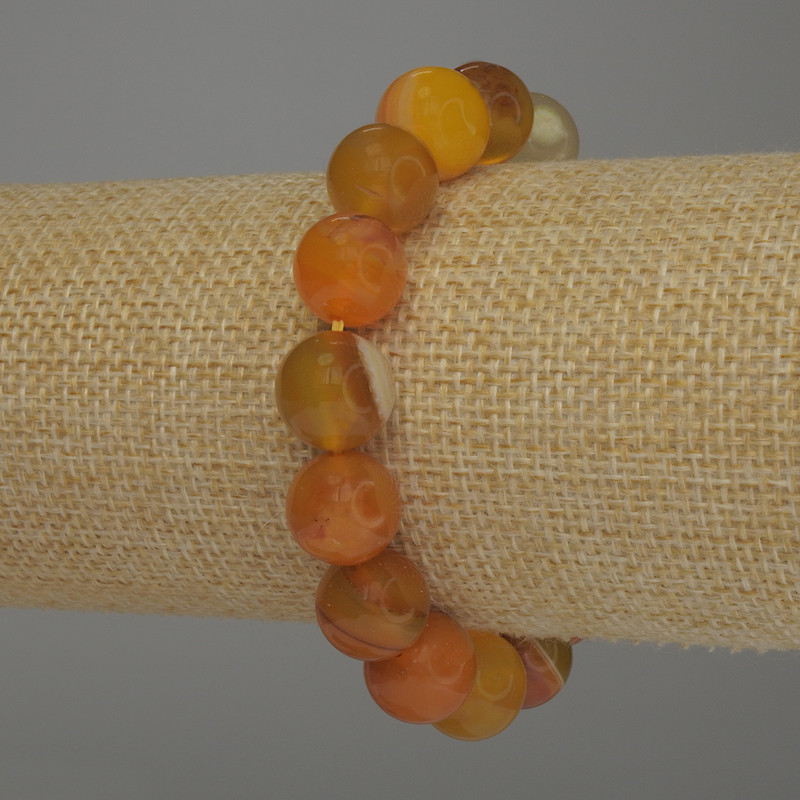 Orange Agate Bracelet, smooth round beads, diameter 12mm+/-, length 18cm stretch