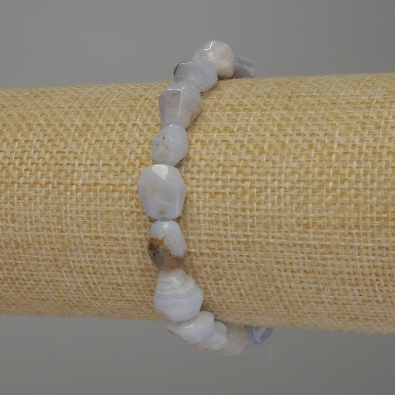 Blue Agate Bracelet with Faceted Beads, 10-15×10mm, Stretch, 18cm