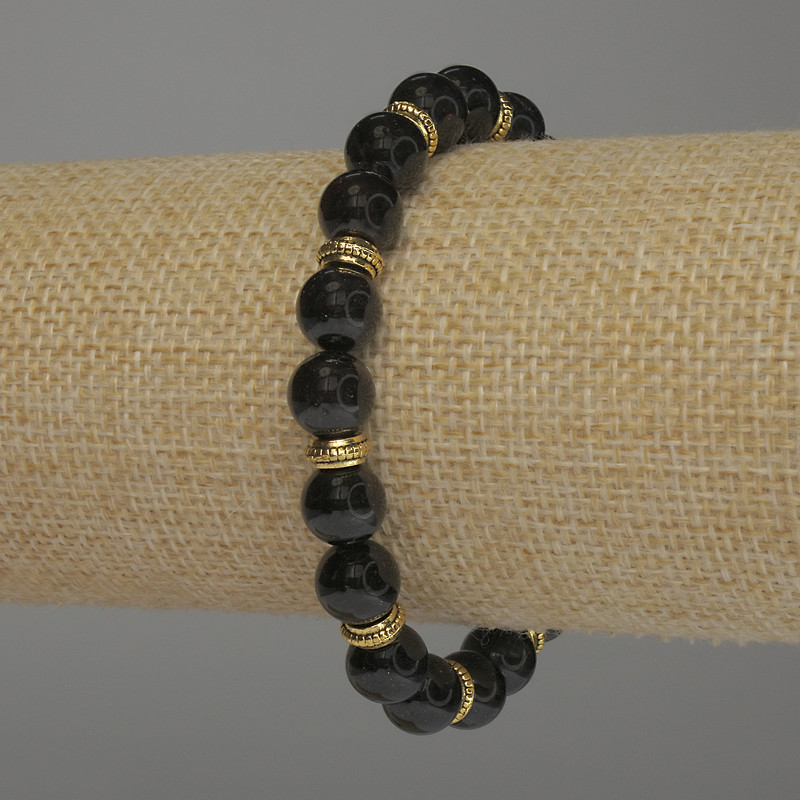 Garnet Smooth Bead Bracelet, diameter 8.5mm+/- with metal inserts, length 18cm stretch