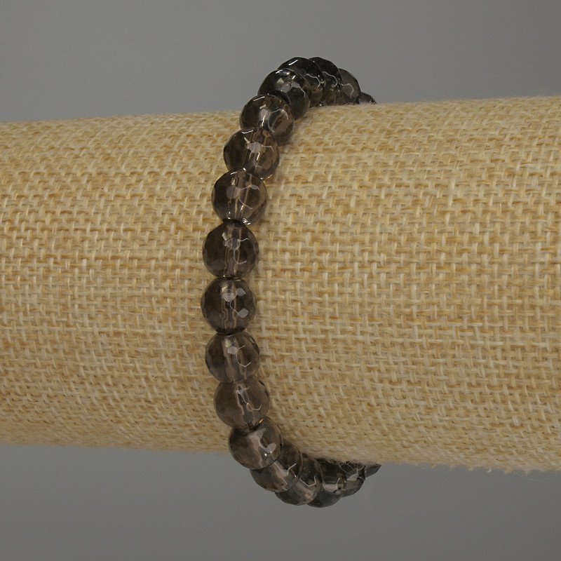 Smoky Quartz Bracelet, faceted round beads, diameter 8mm+/-, length 18cm stretch