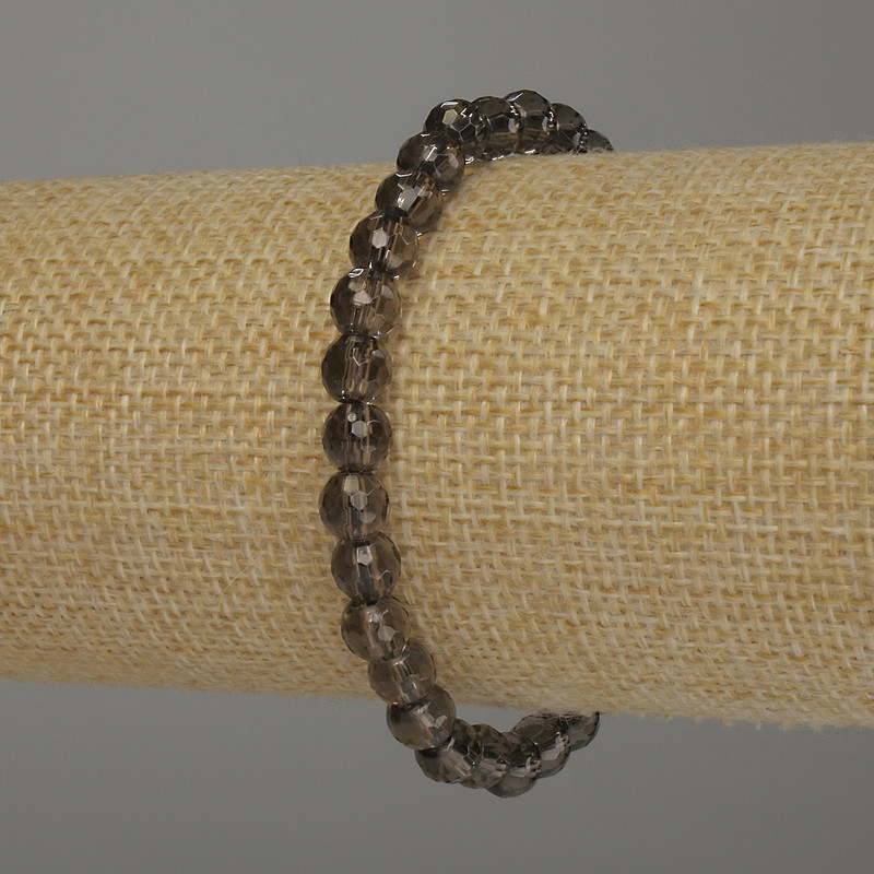 Smoky Quartz Bracelet, faceted round beads, diameter 6mm+/-, length 18cm stretch