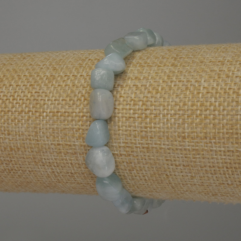 Aquamarine Bracelet, Tumbled Beads, 8-9x7mm+/- Diameter, 18cm Stretch