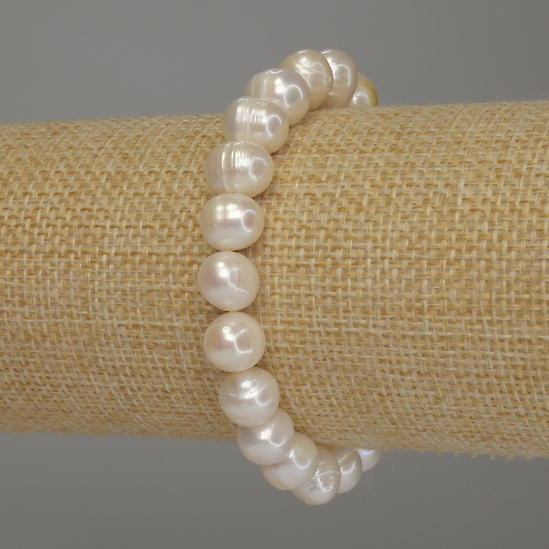 Freshwater Pearl Bracelet, 9x8mm+/- Diameter, 18cm (Stretch)