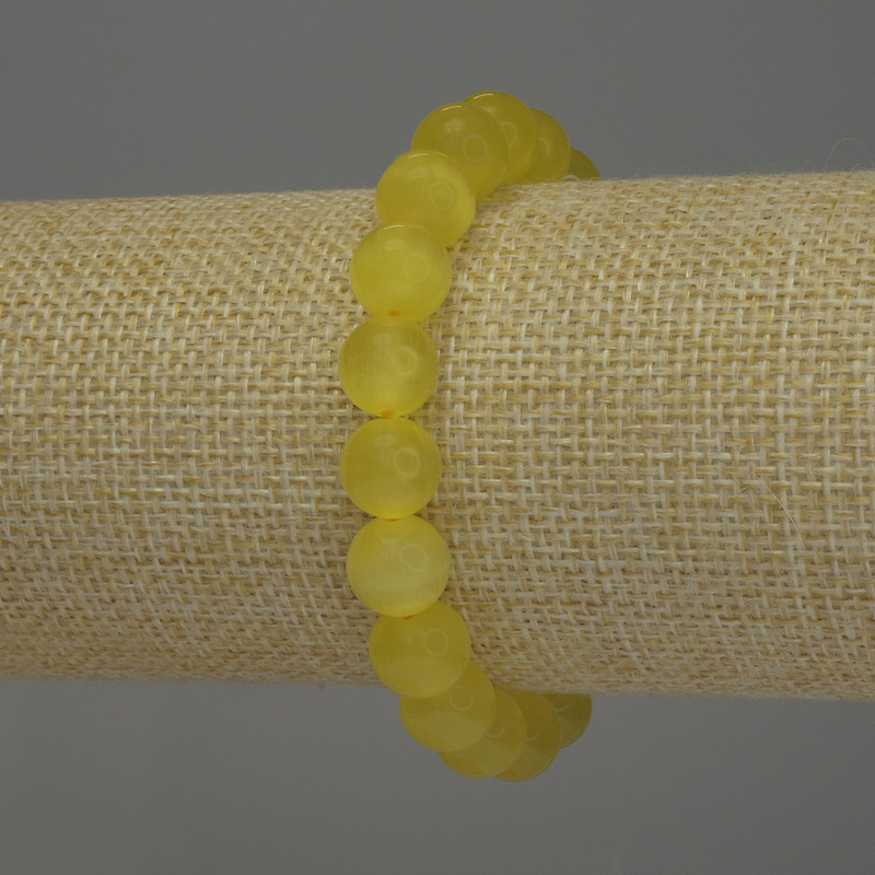 Yellow Cat's Eye Bracelet, smooth bead, diameter 10mm+/-, length 18cm+/- stretch