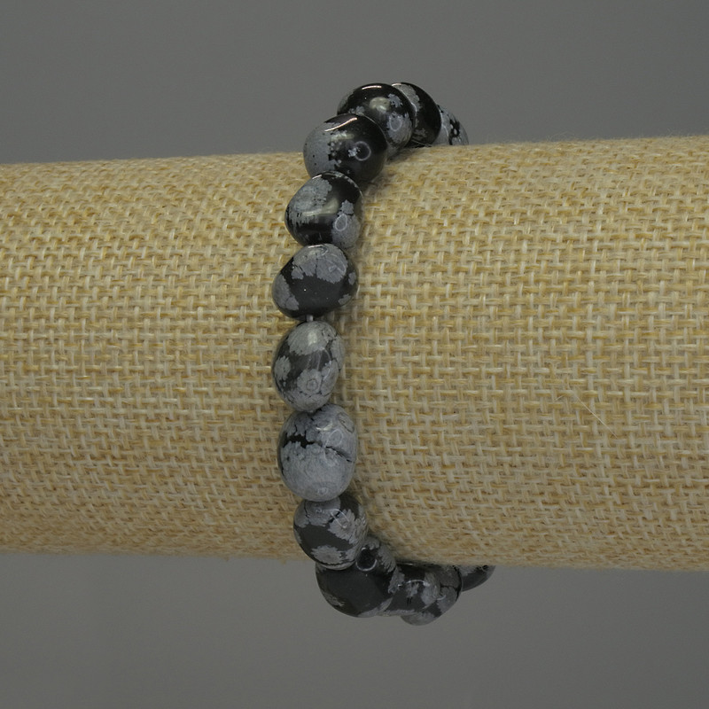 Snowflake Obsidian Apache Tears Bracelet, tumbled beads, 9-12x9mm+/- diameter, 18cm+/- stretch