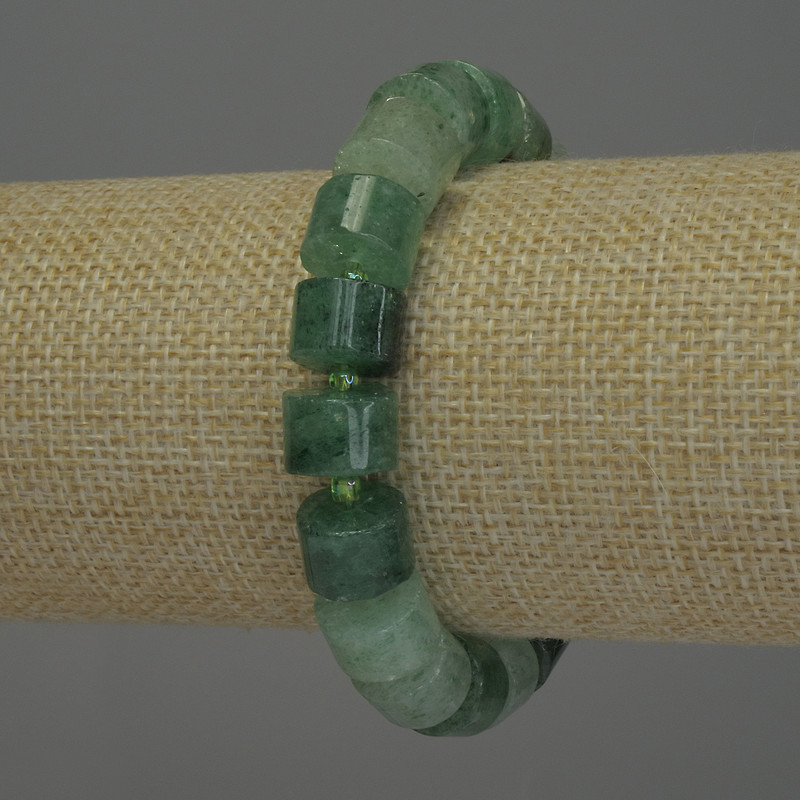 Jade Cylinder Bracelet, diameter 8x11mm+- seed beads 3mm+-, length 18cm+- stretch