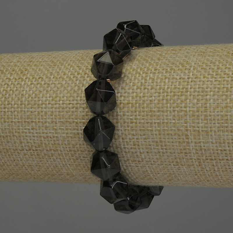 Bracelet Smoky Quartz, faceted beads, diameter 12x10mm+-, length 18cm stretch