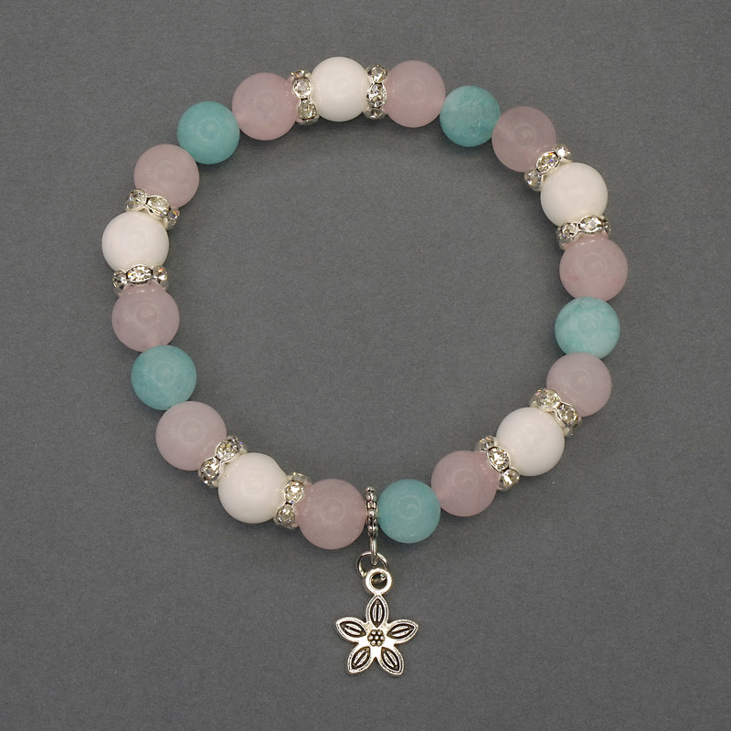 Assorted Bracelet, smooth bead, diameter 8mm+/- with metal inserts, length 18mm+/- stretch