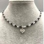 Choker Tourmaline & Labradorite, faceted cube 3mm+- with heart pendant 12mm+-, length 38cm+- with clasp and extension chain