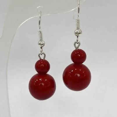 Earrings Coral (Imitation), smooth bead, diameter 6mm+- 12mm+-, length 37mm+