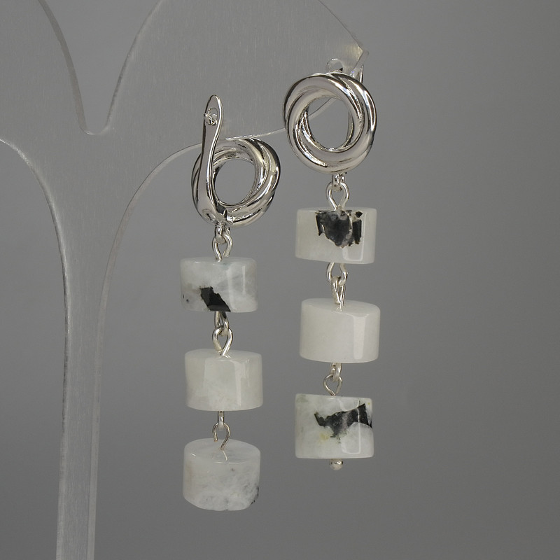 Adularia Rondelle Earrings, diameter 10×7 mm ±, length 50 mm ±