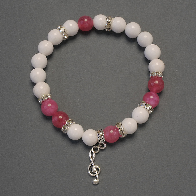 Agate & Tourmaline Bead Bracelet, diameter 8mm+- with Metal Inserts, length 18cm stretch