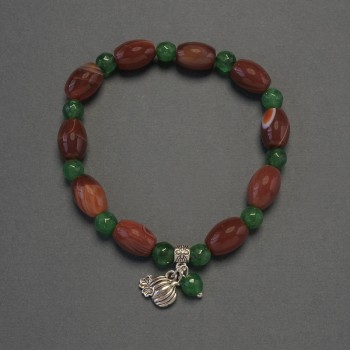 Agate Barrel Bracelet, diameter 12x8mm+- Chrysoprase Faceted Bead 6mm+-, length 18cm stretch